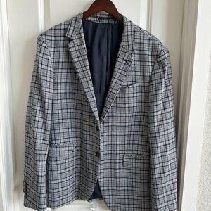 Zara Men's Sport Coat - Blue and White Plaid - USA Size 46/Euro Size 56